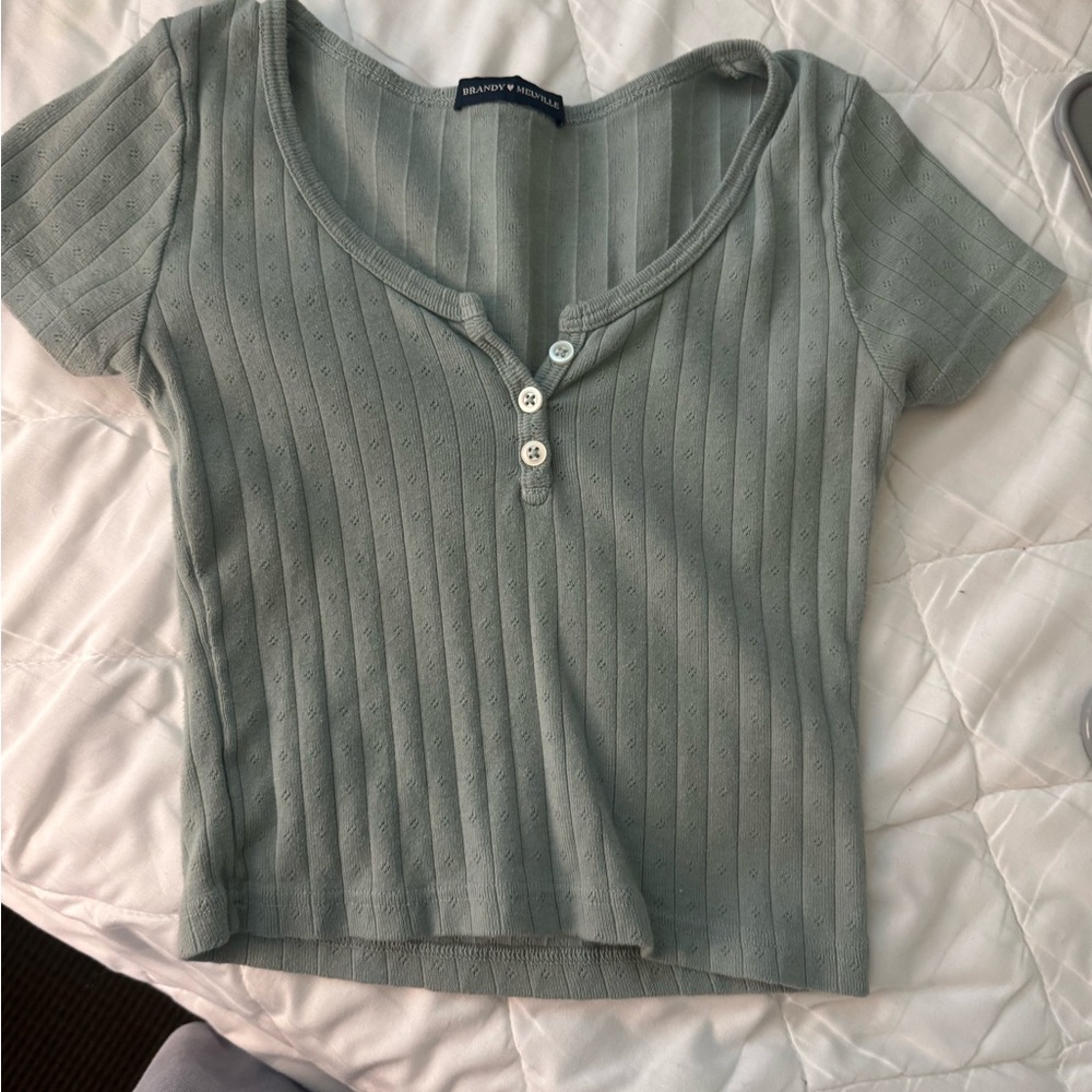 Brandy Melville Green Ribbed Fitted T-Shirt